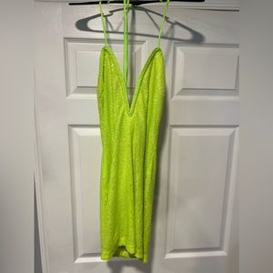 Nasty gal lime green sequence halter dress